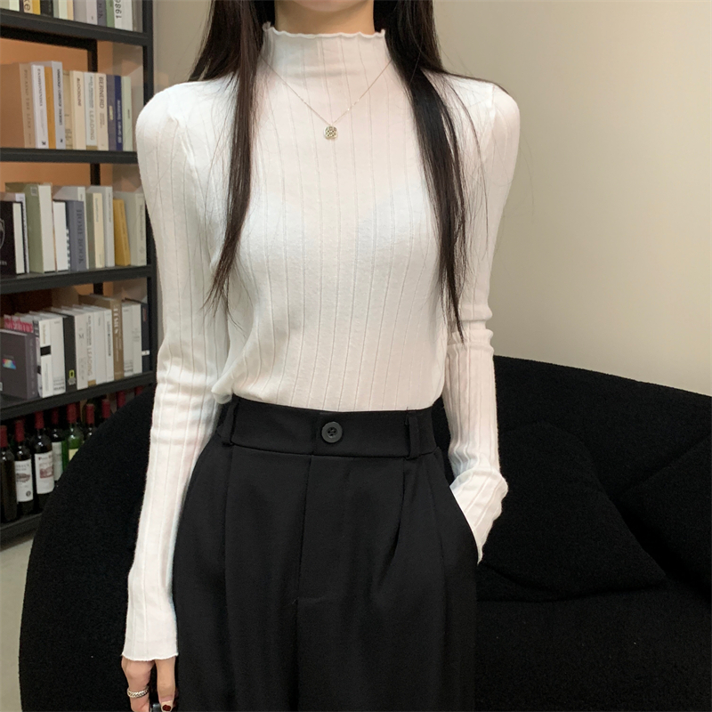實拍 秋冬新款半高領針織毛衣修身長袖打底衫上衣女