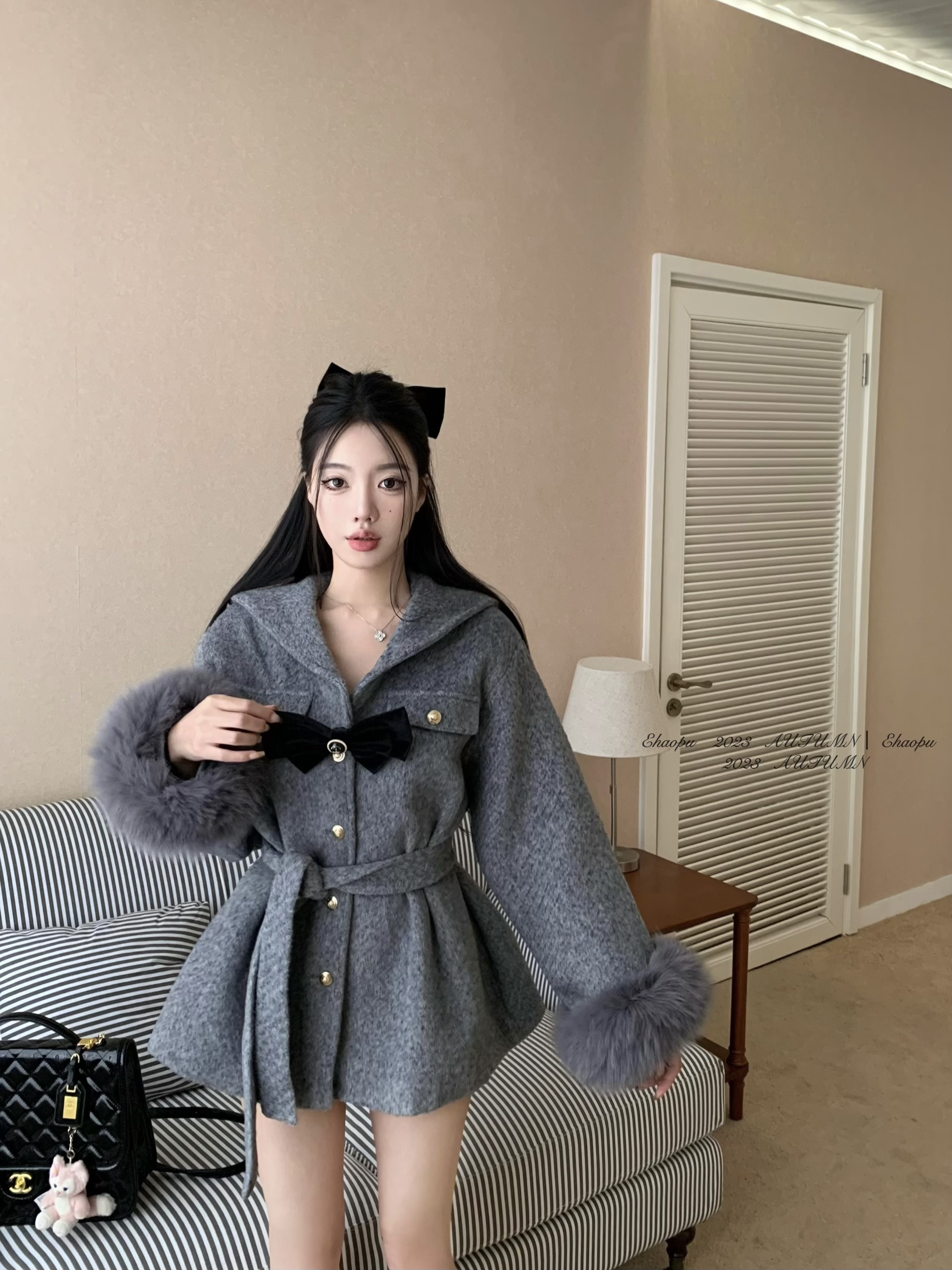 實拍 封神美戰 毛領可拆卸毛呢斗篷大衣