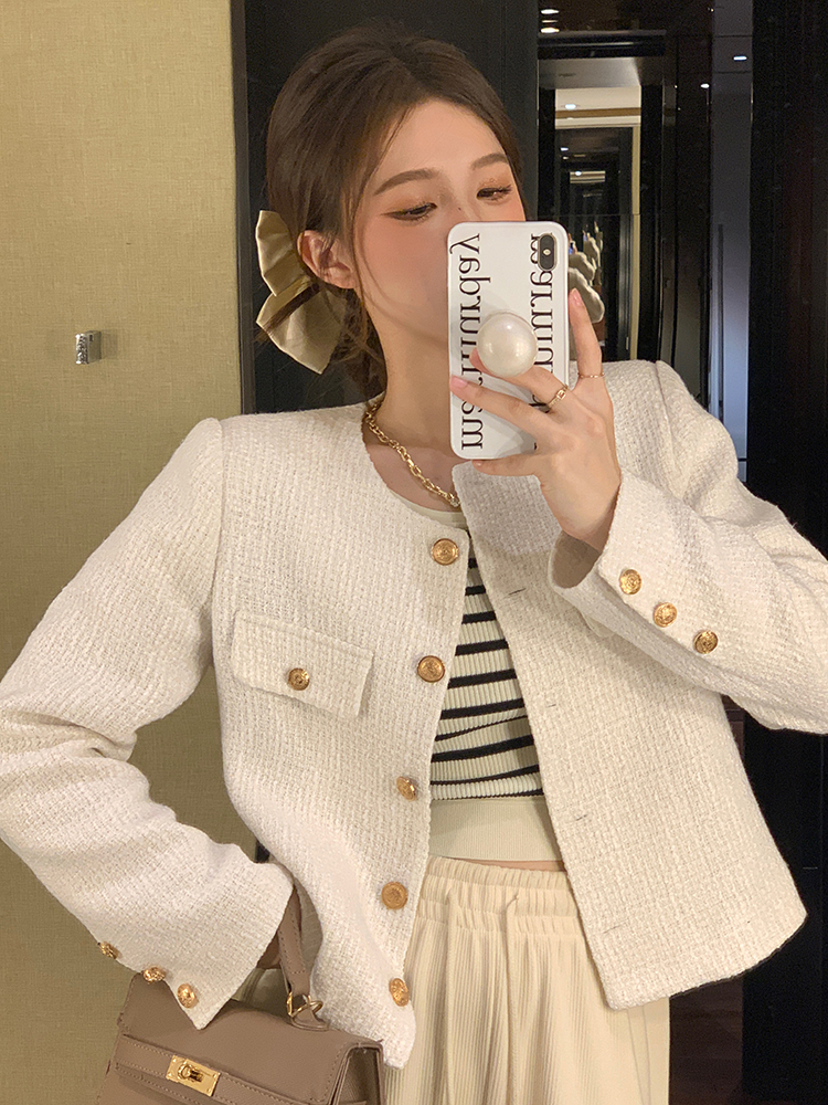 小香風加厚外套女裝冬季2023新款法式短款高級感炸街氣質百搭上衣