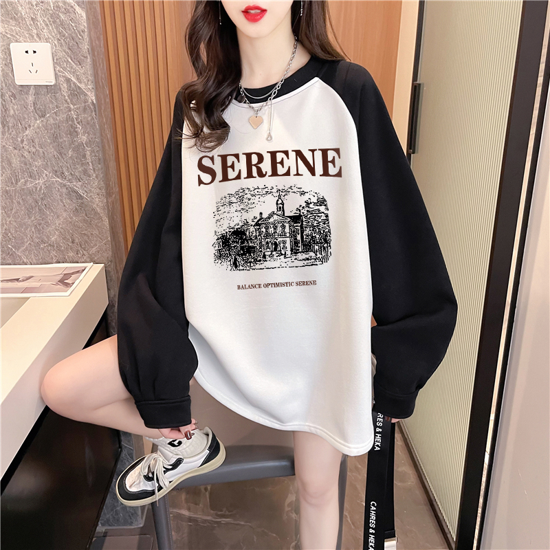 實拍華棉包領 薄款衛衣女春秋新款韓版寬鬆印花套頭衛衣潮