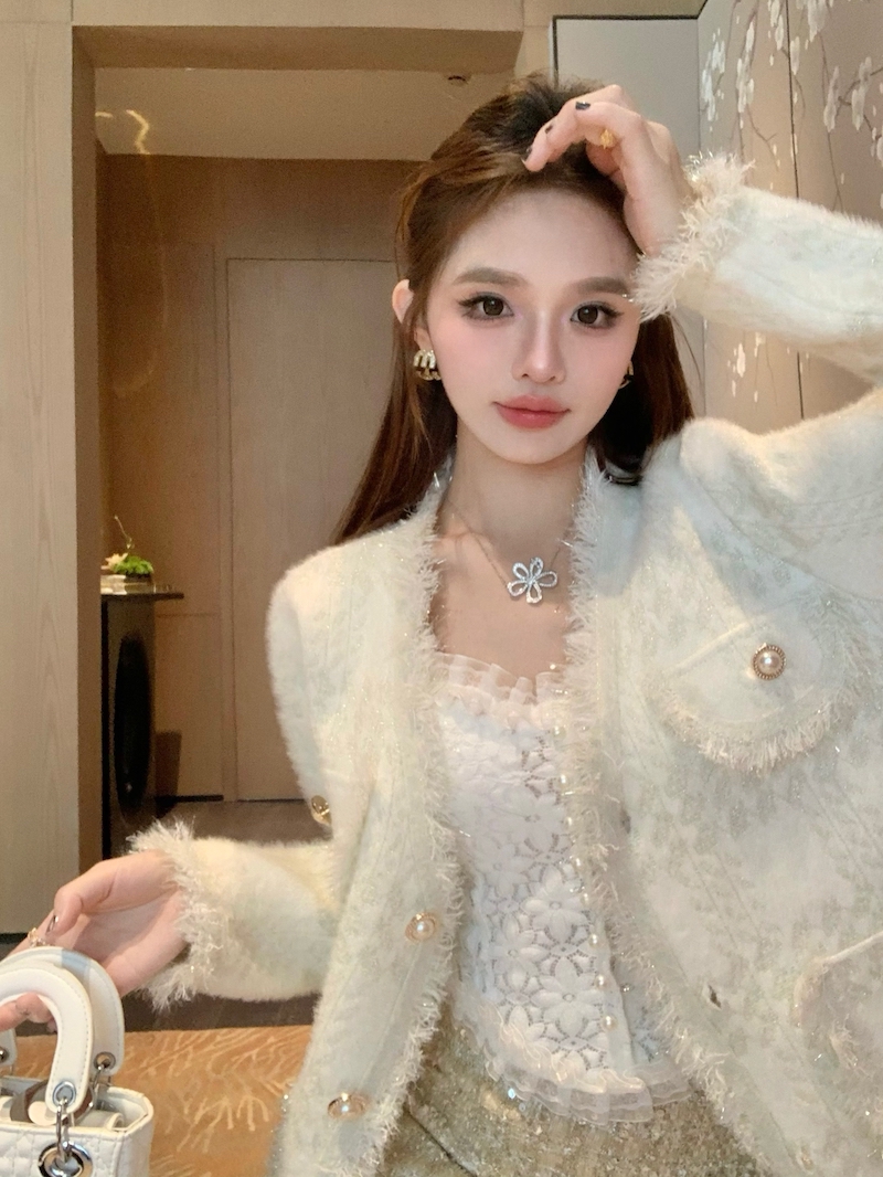 實拍 小香風流蘇水貂絨毛衣外套女秋冬寬鬆慵懶風高級感針織開衫