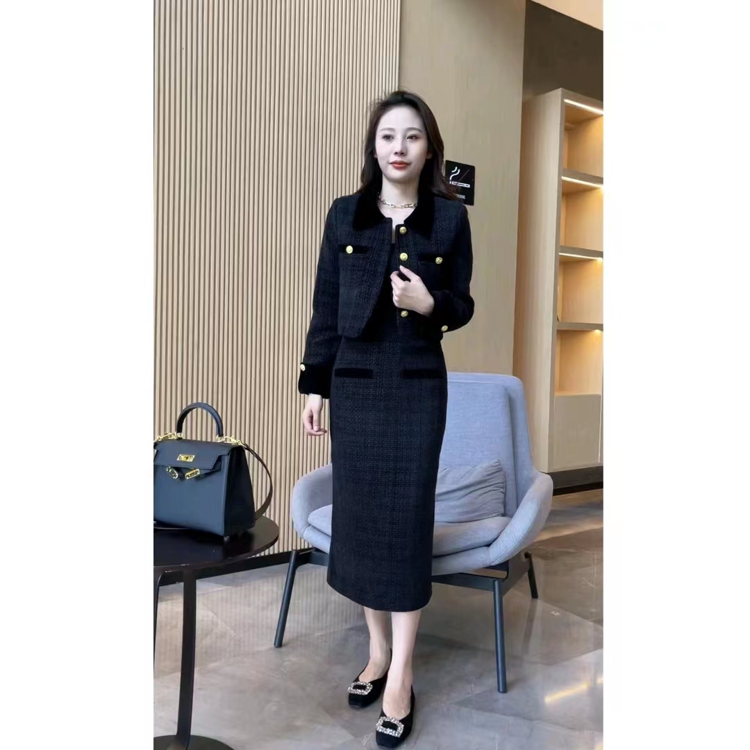 夢婷家高級感小洋裝名媛搭配一整套高端小香兩件套裝女冬-