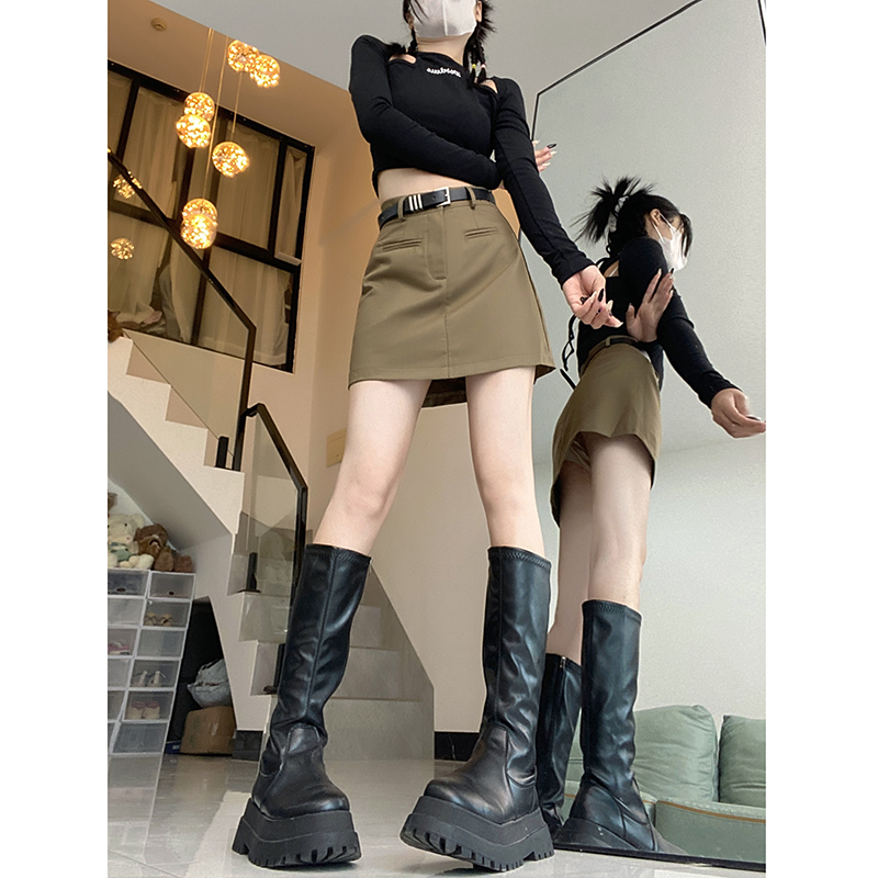 實拍2023秋冬灰色西裝包臀裙高腰顯瘦美式辣妹a字短裙女不配皮帶