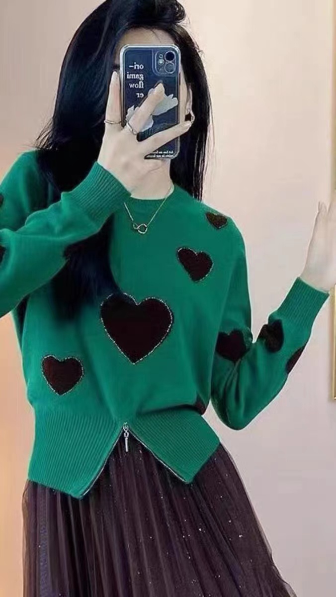 高檔毛衣女秋冬新款小衫洋氣百搭打底美拉德針織上衣愛心釘珠毛衣