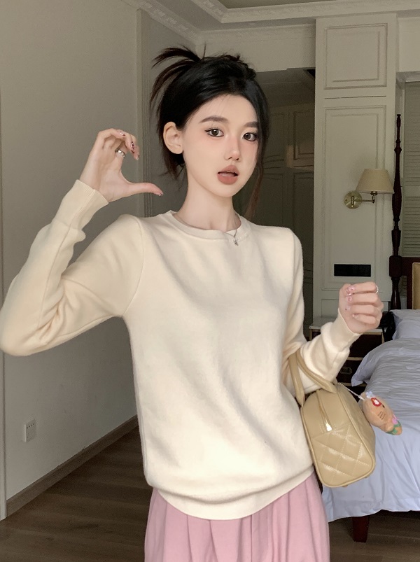 實拍冬季加絨毛衣女加厚一體絨圓領新款貂絨內搭保暖針織打底