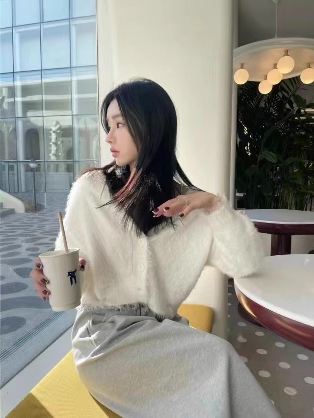 水貂絨毛衣開衫秋冬天純欲風修身顯瘦外穿設計感小眾毛毛絨外套女