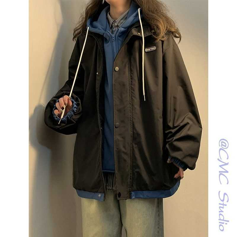 外套女美式復古假兩件衝鋒衣春秋chic港風設計感小眾夾克