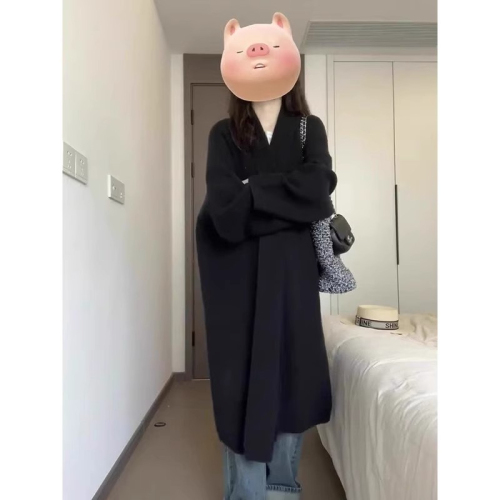 Lapel knitted jacket  new autumn Korean style commuting mid-length long-sleeved lazy style sweater knitted jacket