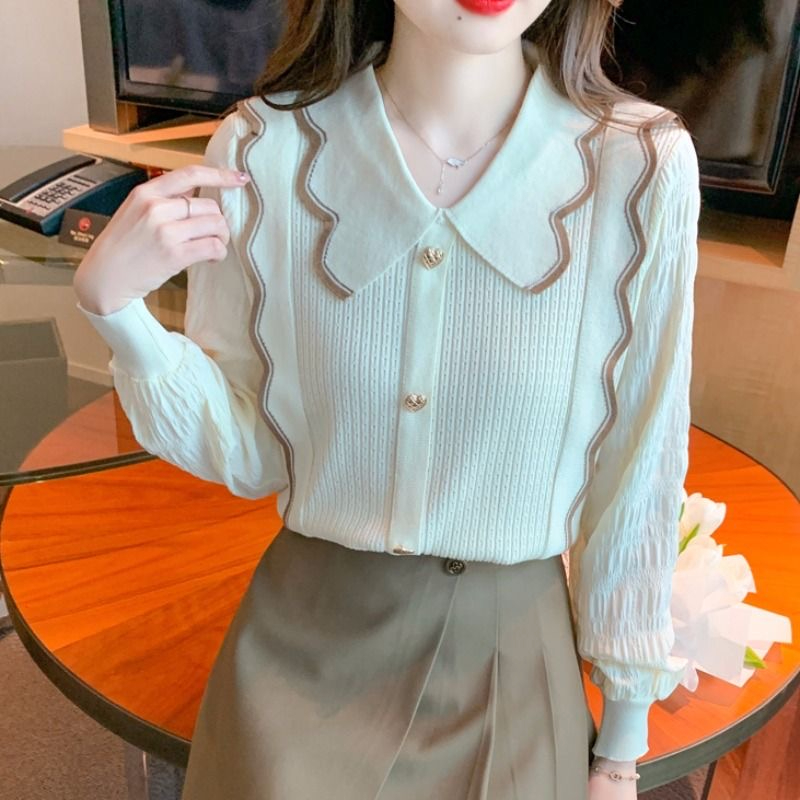 娃娃領針織打底衫女秋冬2023新款毛衣小個子時尚洋氣時髦上衣