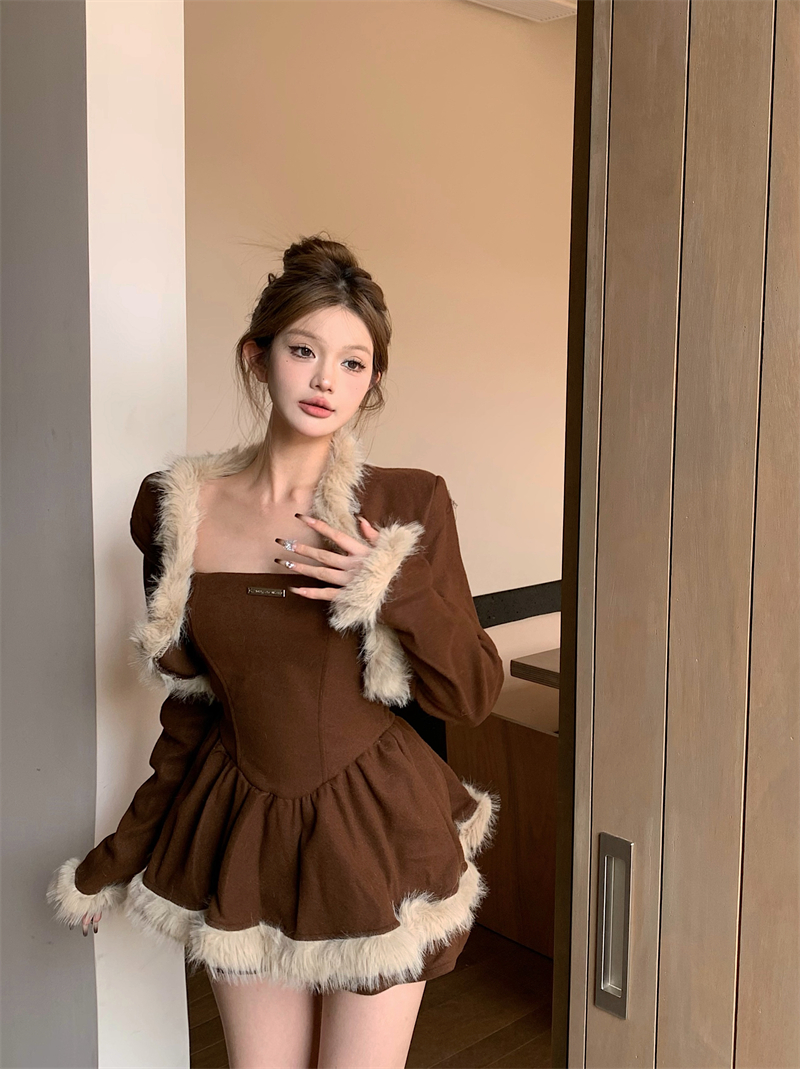 實拍時尚套裝女秋冬短外套+內搭顯瘦收腰褲裙