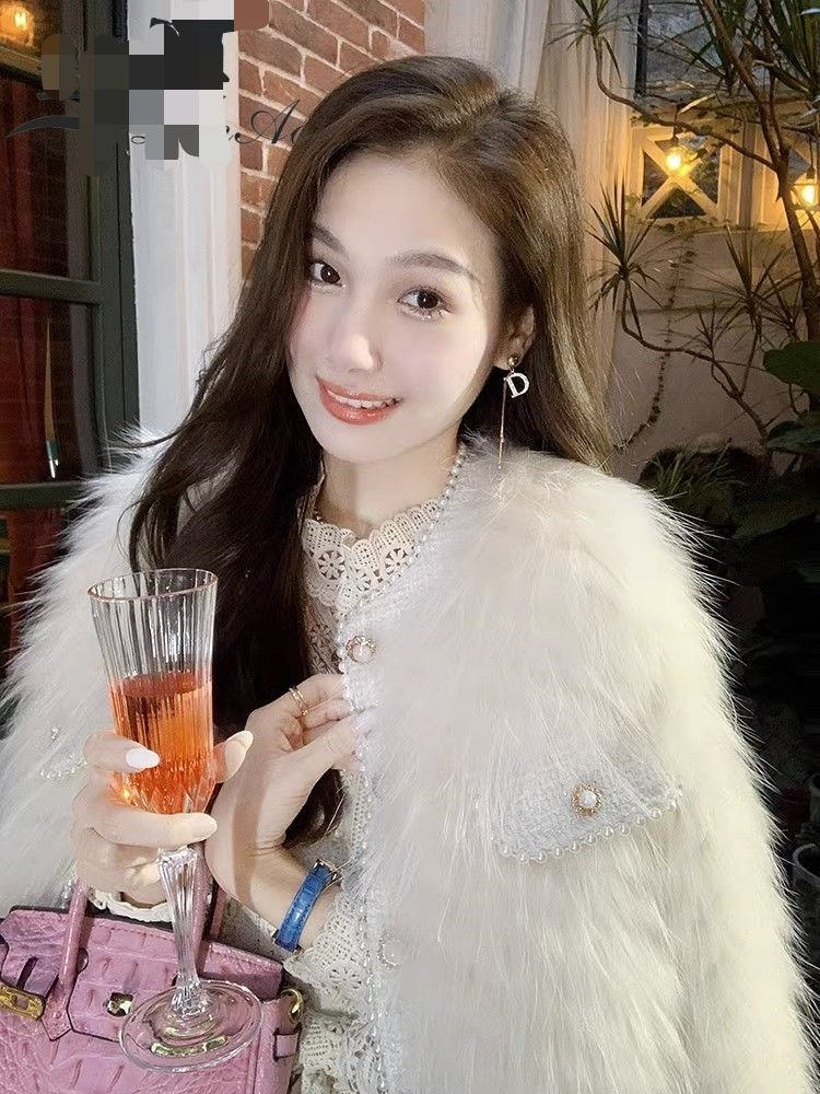 法式高級感外套女秋冬小香風新款寬鬆圓領加厚仿狐狸毛開衫上衣潮