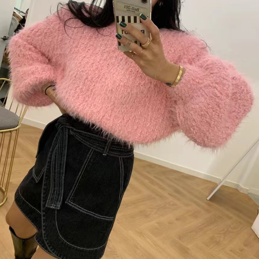 South Korea's Dongdaemun slim round neck pullover casual solid color long-sleeved sweater
