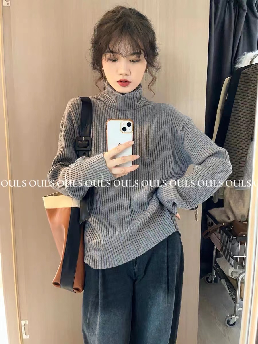 高領毛衣女秋冬新款2023時尚洋氣復古日系慵懶風寬鬆休閒打底