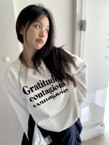 Real shot Autumn and winter new pure cotton round neck top pullover long sleeve letter casual high quality round neck sweatshirt for women