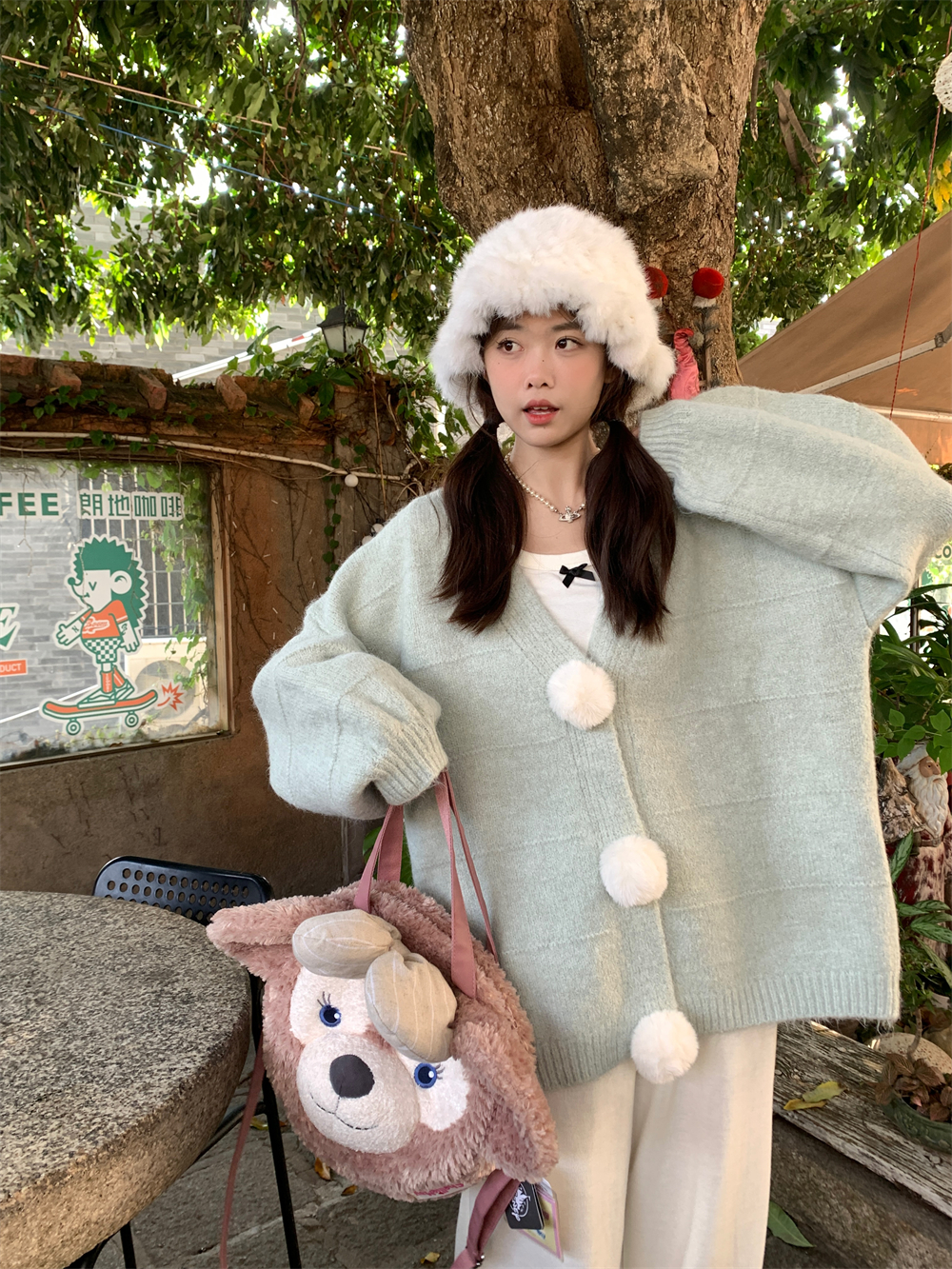 實拍慵懶風厚實寬鬆開衫球球毛衣外套女減齡內搭蝴蝶結針織上衣