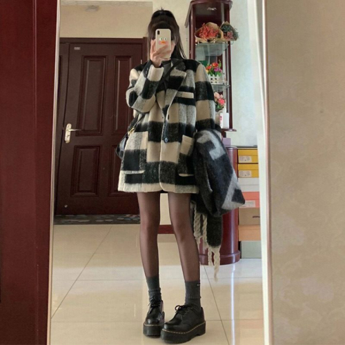 High-end woolen coat for women 2023 new autumn and winter Korean style college style foreign style thickened woolen coat for small people