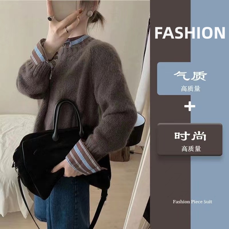 奶系穿搭套頭毛衣女2023冬季加厚慵懶風小個子軟糯針織衫上衣外穿