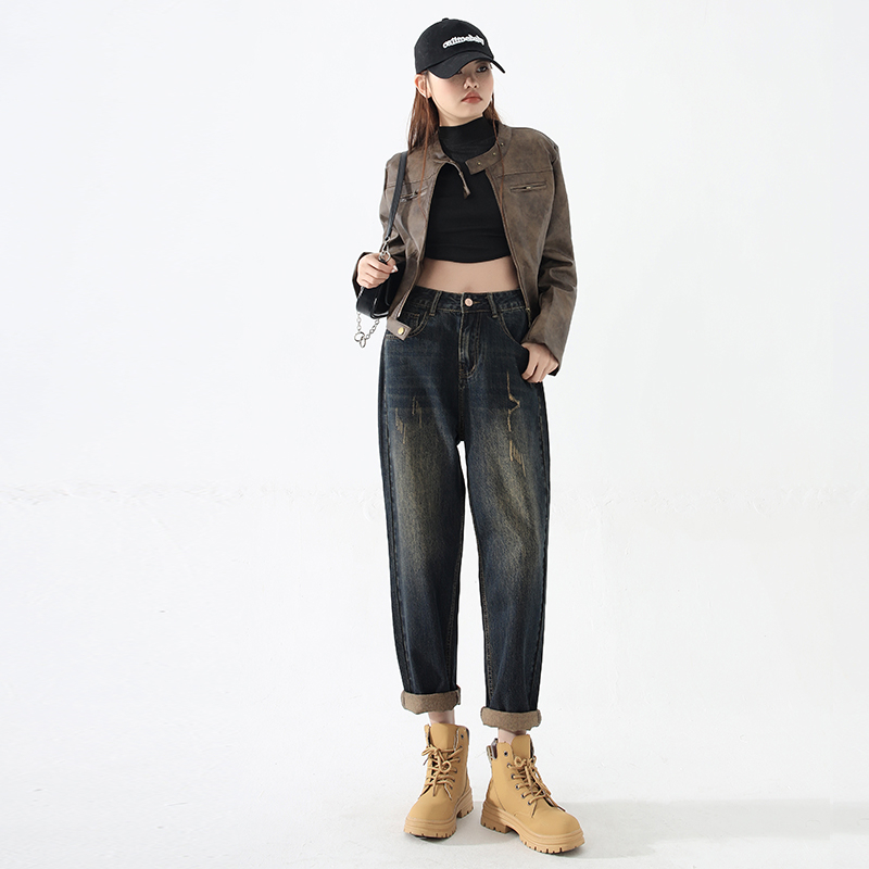 實拍2023秋季時尚哈倫褲顯瘦高腰老爹褲胖妹妹大碼女裝