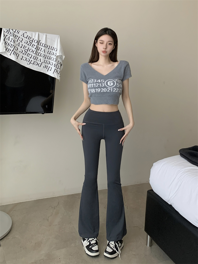 實拍 高腰彈力加絨修身顯瘦微喇叭ins瑜伽闊腿拖地垂感長褲