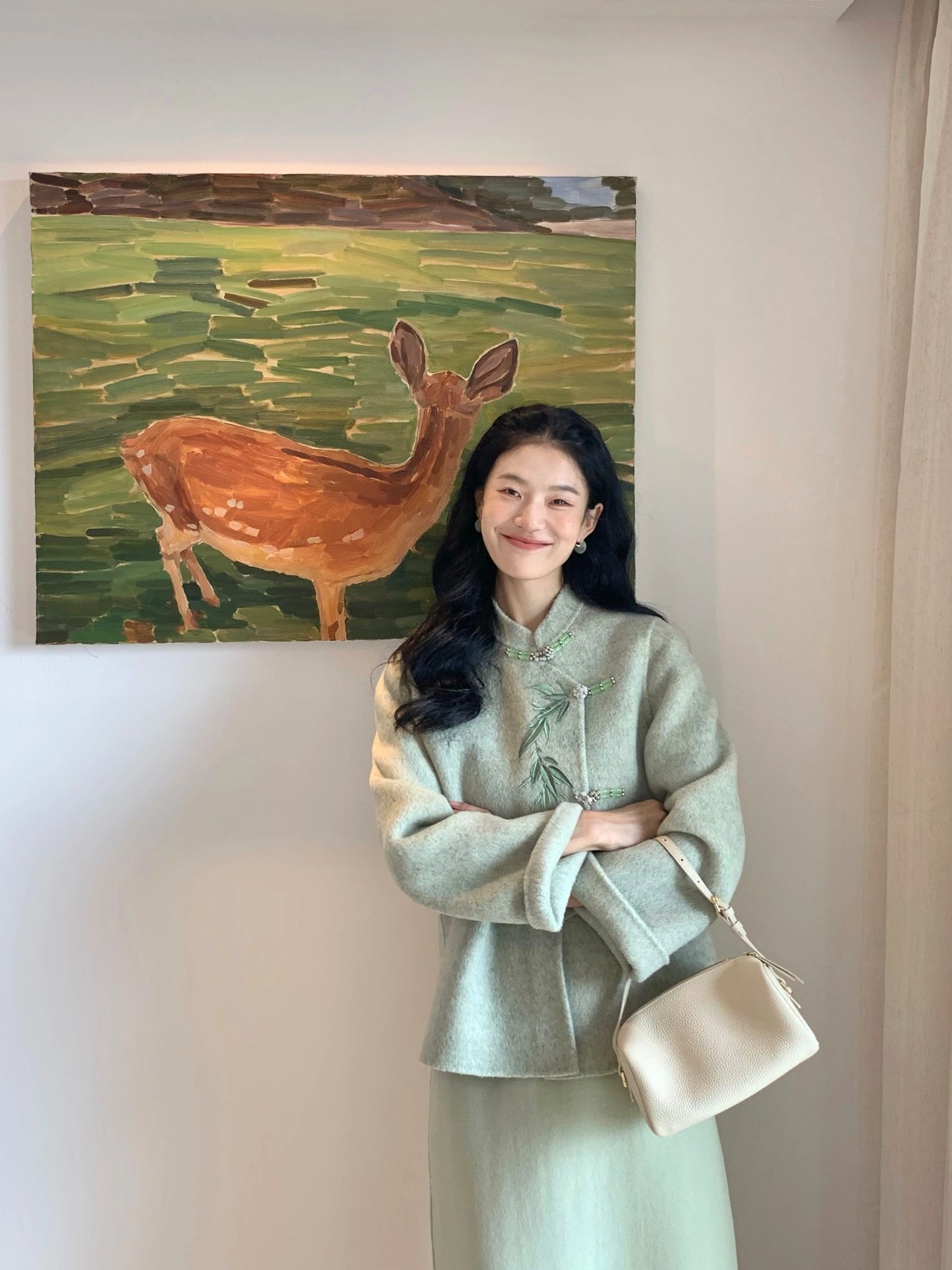〈探竹 〉新中式雙面羊絨大衣短款外套女羊毛呢子兩件套裝裙秋冬