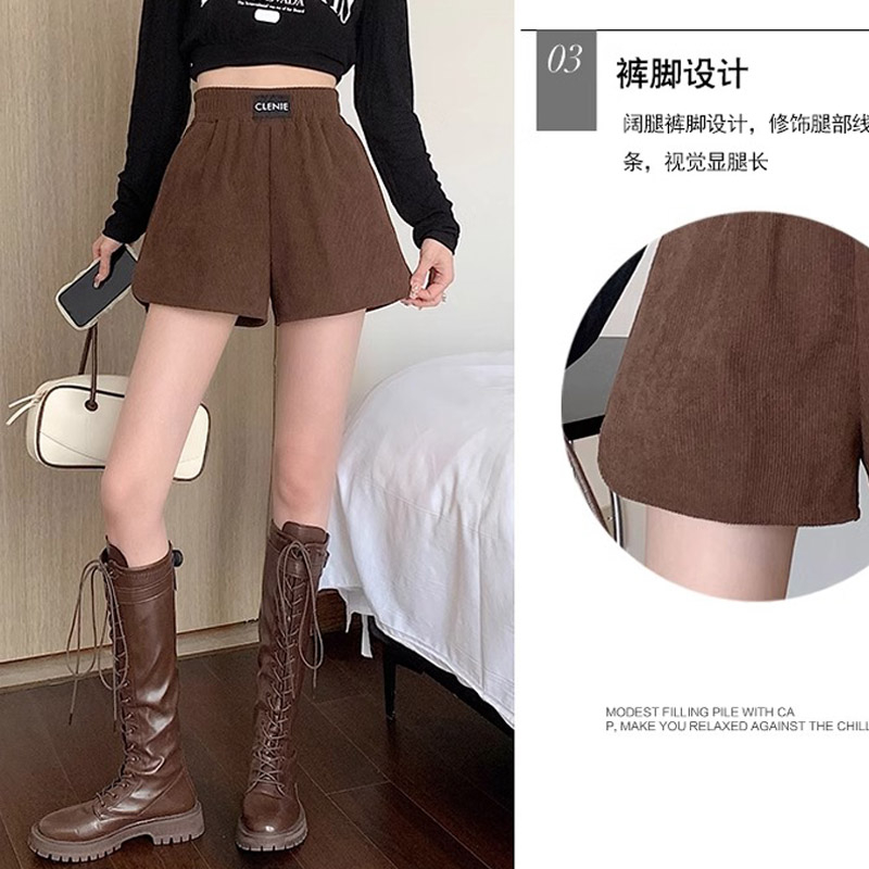 Original workmanship retro corduroy wide-leg pants for women in autumn and winter new high-waist slim shorts versatile outer wear a-line pants