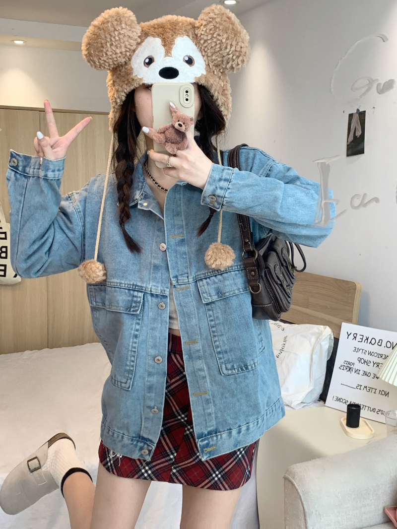 實拍 牛仔外套韓版chic寬鬆百搭學生上衣夾克復古潮