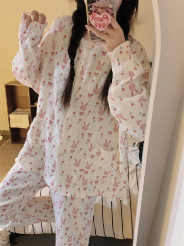 Not a real shot of spring and autumn Internet celebrity ins style pajamas for women long-sleeved trousers home clothes official