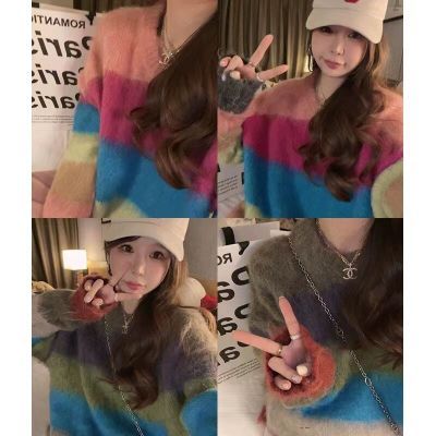 撞色慵懶風軟糯保暖條紋毛衣女2023秋冬新款設計高級感小眾上衣潮