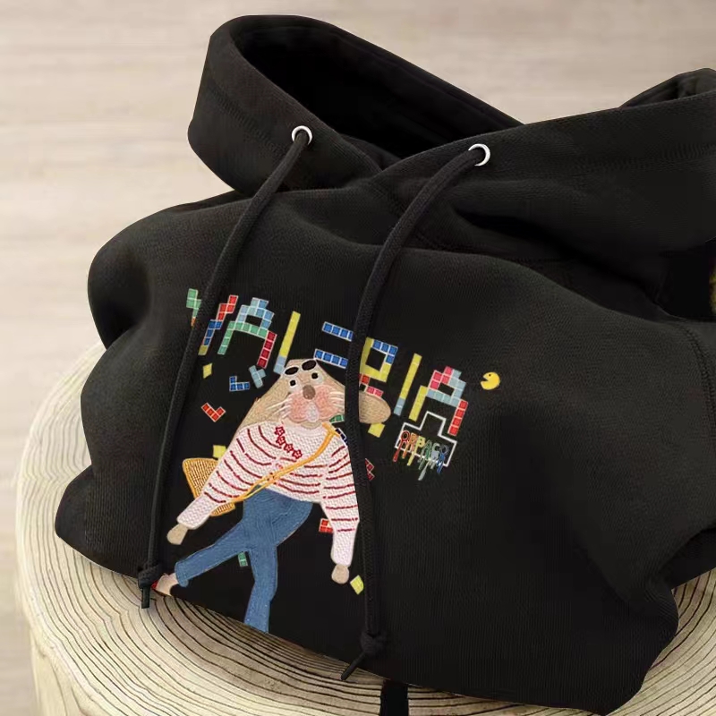 Thin Chinese cotton milk silk plus velvet Chinese cotton silver fox velvet printed sweatshirt women's hooded simple high-end top