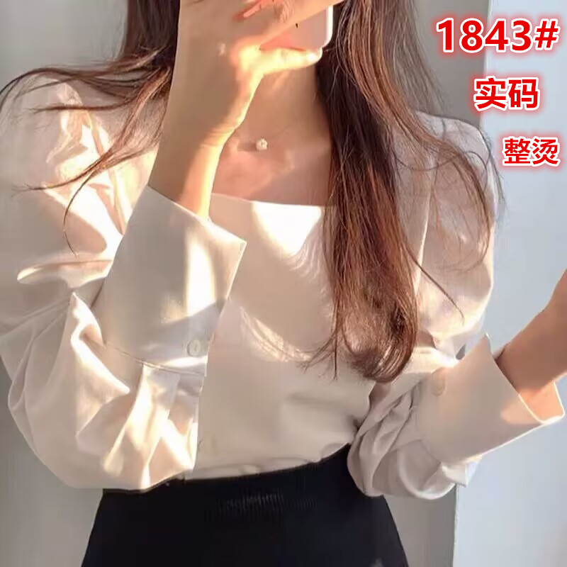 韓國chic小心機漏鎖骨疊層燈籠袖復古方領顯瘦長袖襯衫