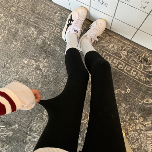 Actual shot 3 colors/high elastic foot-stepping slim waist striped velvet thickened outer leggings for women