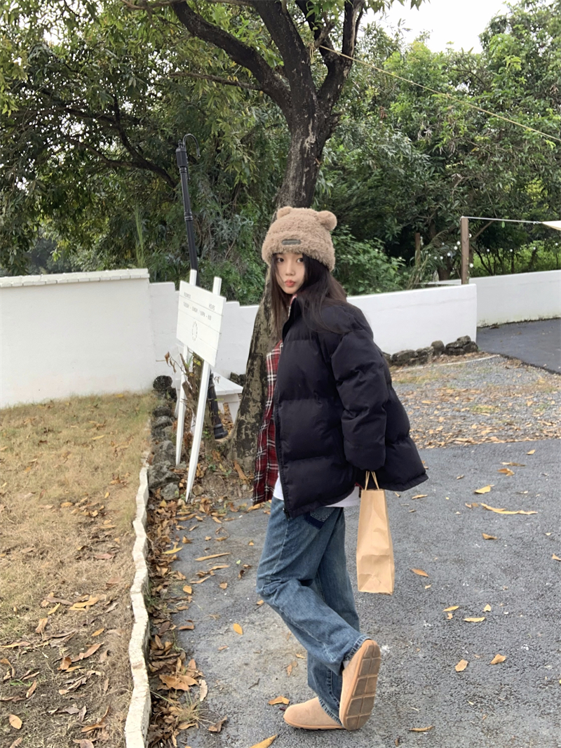 實拍  兩面穿立領麵包服棉服
