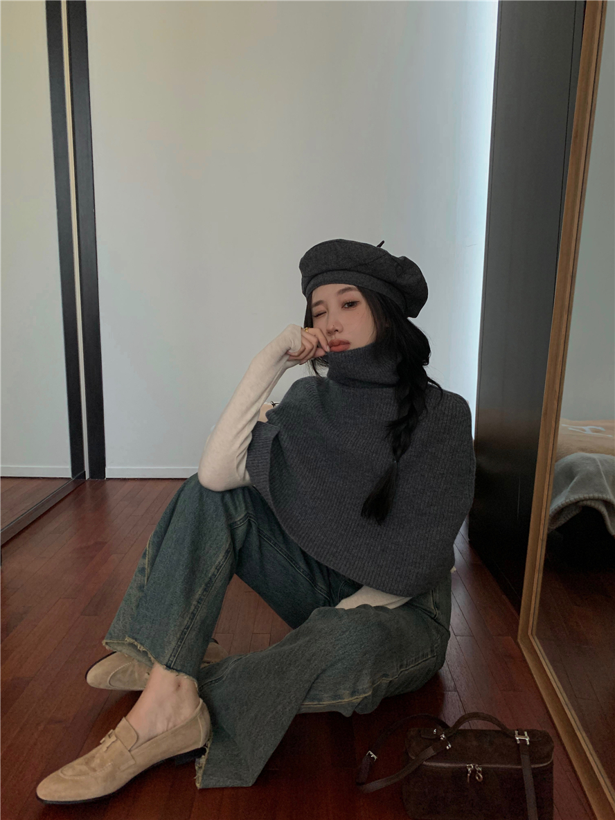 實拍  萬物皆可搭的披肩羊毛百搭高領純色針織坎肩