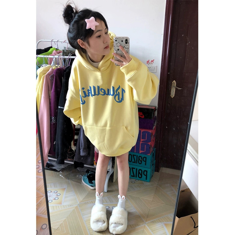 國潮牌美式小個子連帽衛衣女春秋款oversize情侶復古港味chic上衣