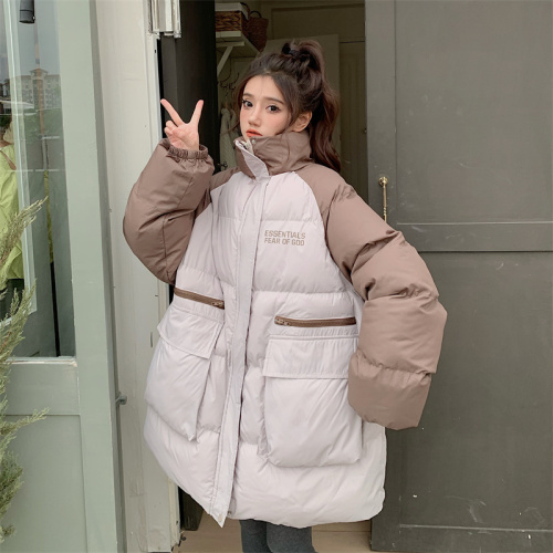 Actual shot ~ New Korean style loose spliced ​​raglan zipper large pocket versatile cotton mid-length jacket