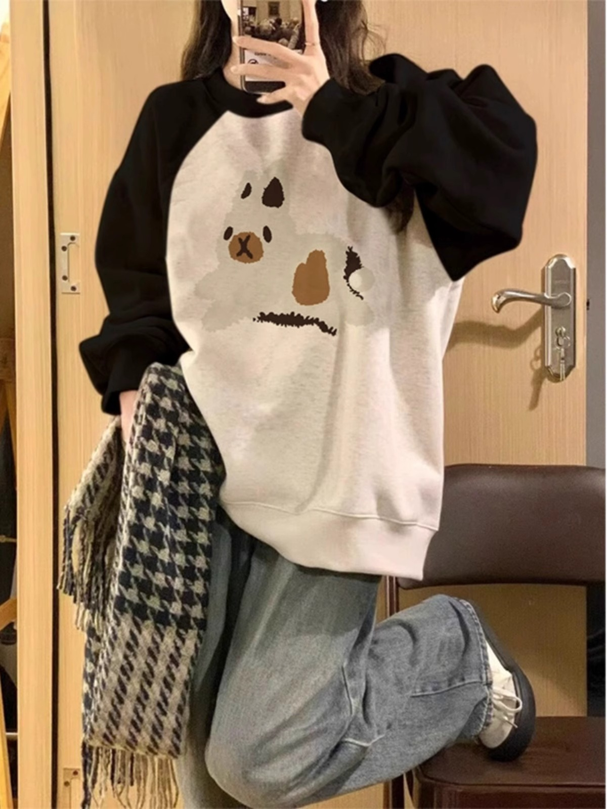 食毛華棉複合牛奶絲300克超柔銀狐絨400克前 印花拼色衛衣女·