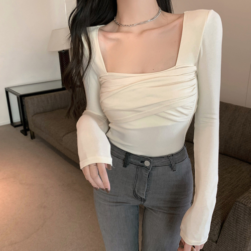 Pure lust style V-neck top for women in autumn with base layer hot girl sexy short tight long-sleeved T-shirt
