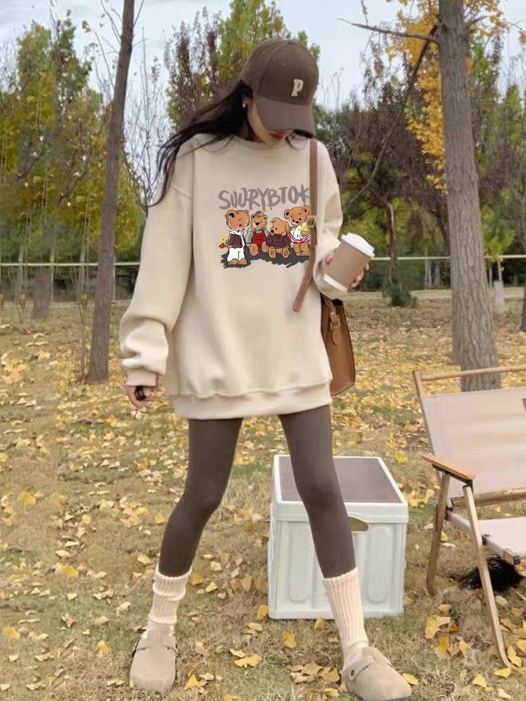 Thin Chinese cotton milk silk plus velvet Chinese cotton silver fox velvet round neck printed sweatshirt for women couple quality