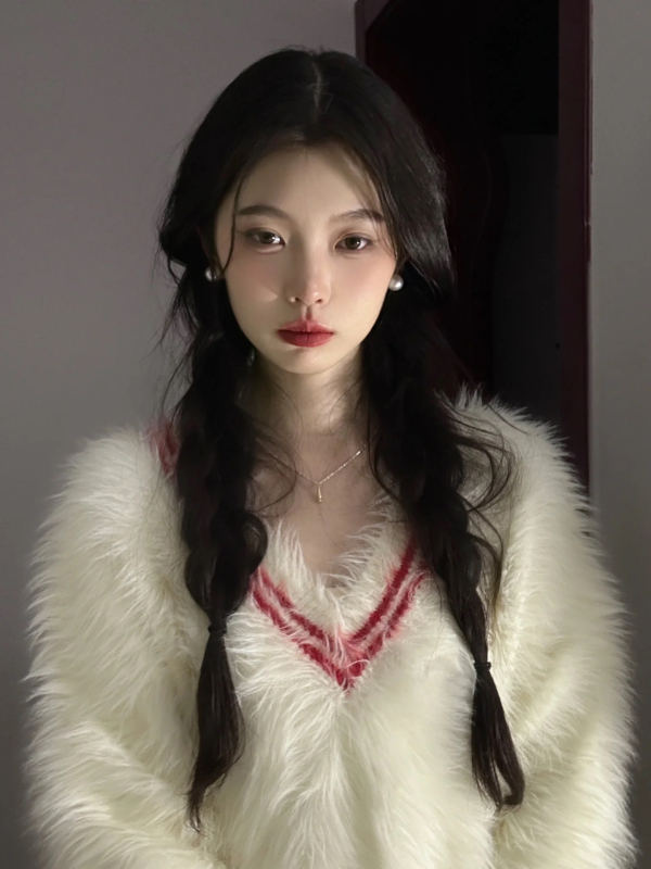 毛茸茸的軟糯針織衫女馬海毛秋冬設計感小眾慵懶風寬鬆套頭毛衣厚