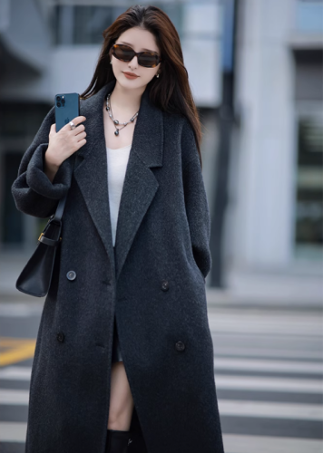 Retro lapel simple loose woolen coat for women  autumn and winter new style small long Korean style woolen windbreaker