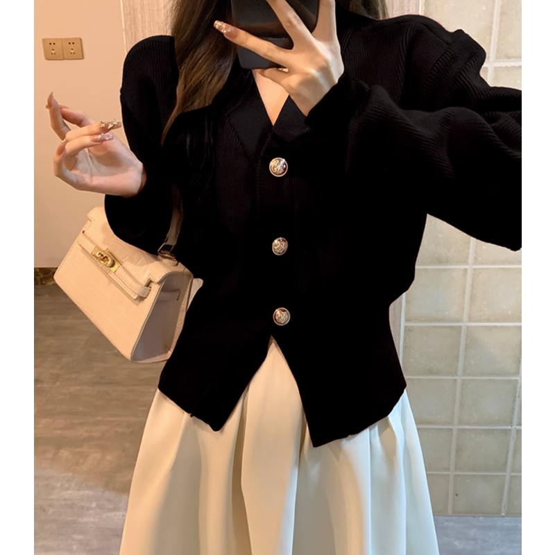French red small fragrance style sweater cardigan for women spring and autumn design niche waist temperament knitted jacket top