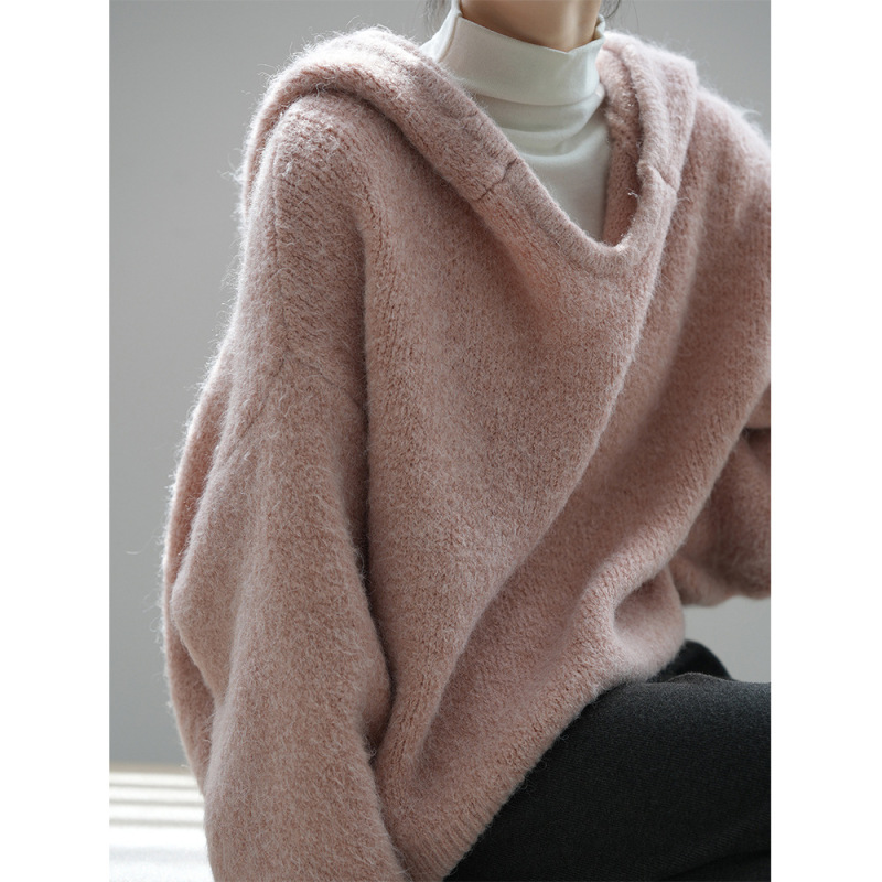 Real shot ~ Soft and waxy loose hooded knitted sweater for women 2023 winter new style lazy thickened top jacket