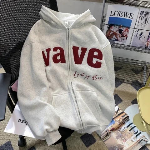 CVC華棉複合貝貝絨380克拉鏈刺繡連帽衛衣