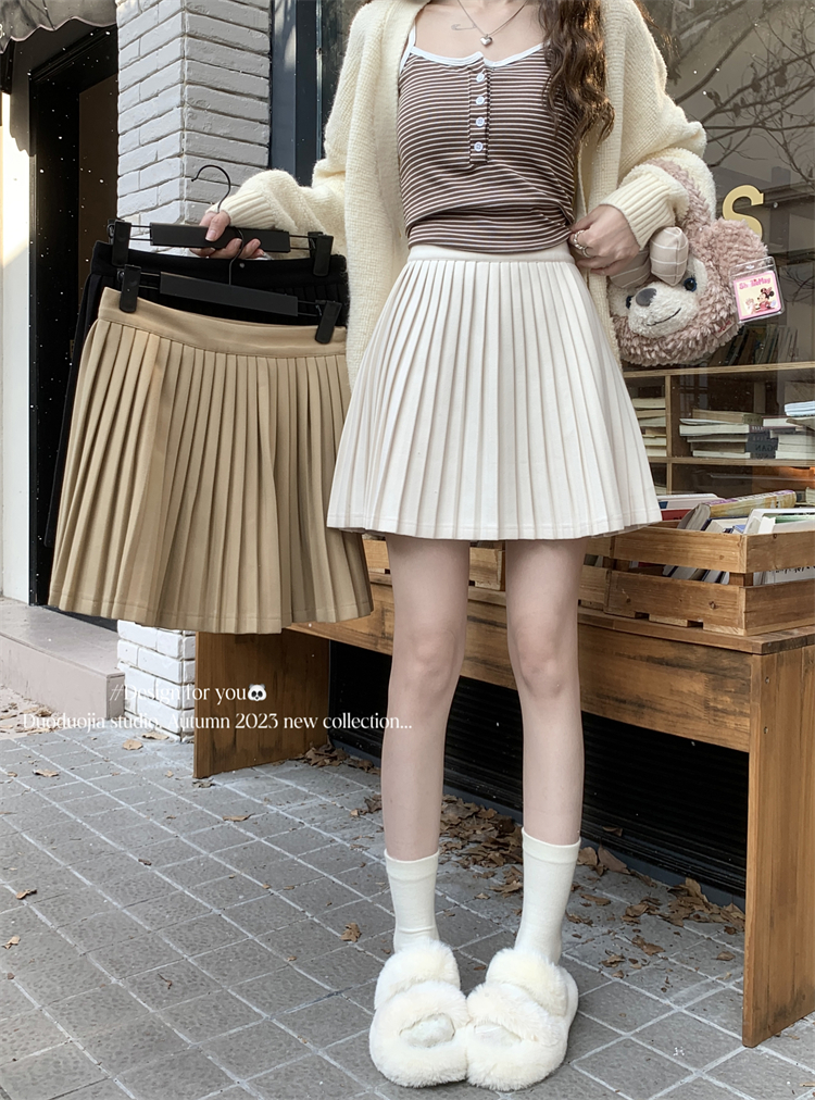 Actual shot ~ Autumn and winter hot girl woolen pleated skirt for women high waist slimming A-line anti-exposure short skirt