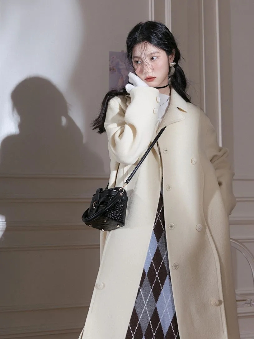 輕乳酪黃 2023年秋冬季高級感寬鬆百搭氣質中長款呢子外套大衣女
