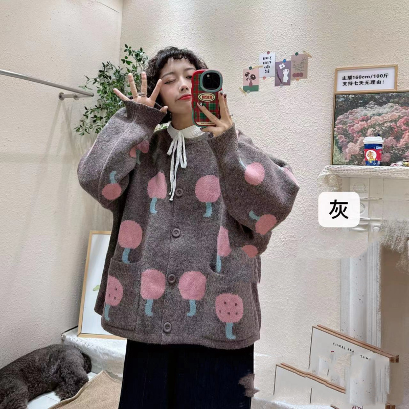 可愛甜美溫柔風毛衣開衫外套秋冬2023減齡百搭寬鬆針織衫上衣