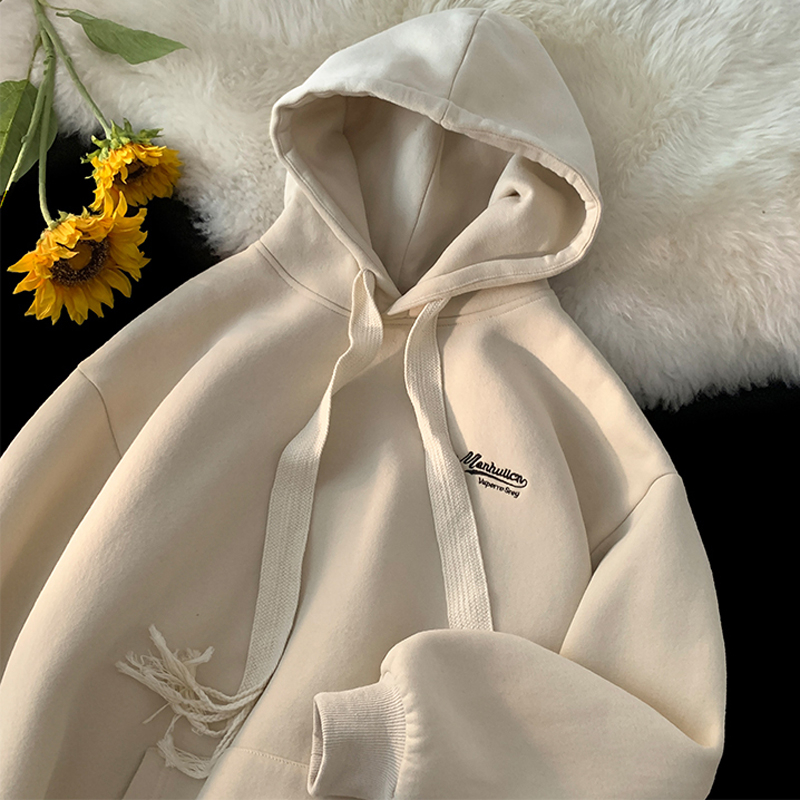 310g imitation cotton interwoven fabric, non-pilling, winter velvet sweatshirt for women with embroidered hood, double layer hood with back strip