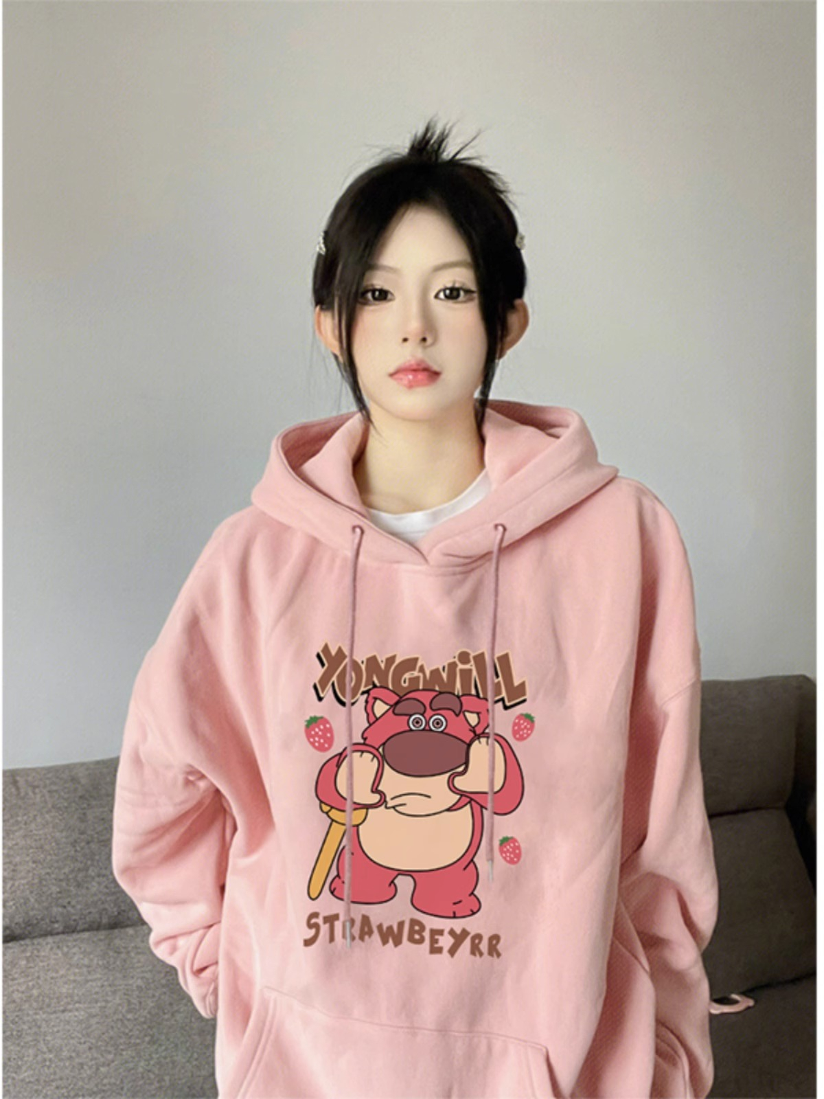 防棉華棉複合牛奶絲300克/銀狐絨400克連帽衛衣女