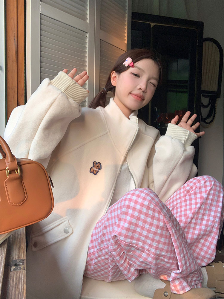 實拍 元氣少女秋冬韓chic小熊保暖呢子外套