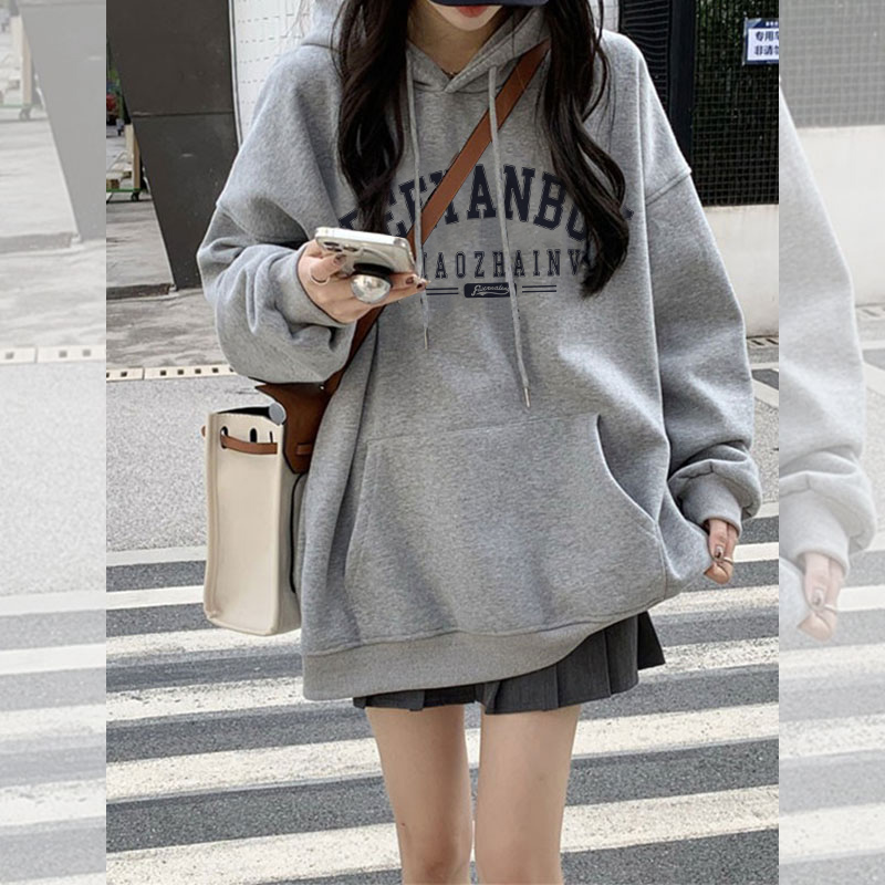 官圖華棉複合薄款310克/加絨410克秋冬裝衛衣女印花